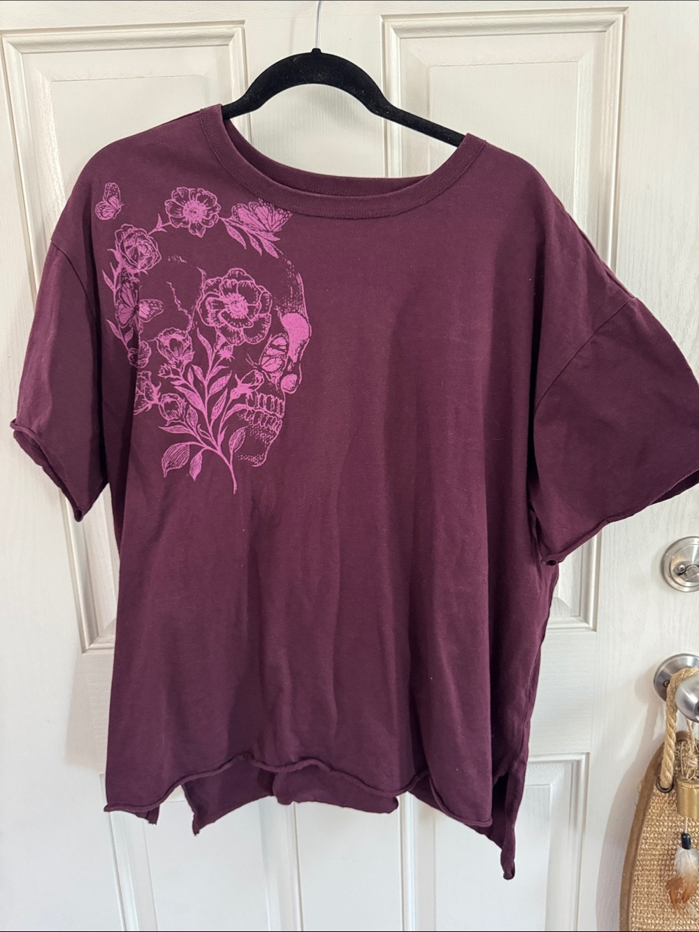 torrid Plum Short-Sleeve Tee with Pink Floral Skull Graphic